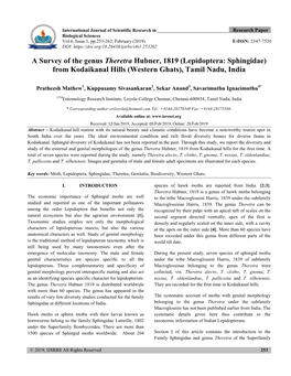 A Survey of the Genus Theretra Hubner, 1819 (Lepidoptera: Sphingidae) from Kodaikanal Hills (Western Ghats), Tamil Nadu, India