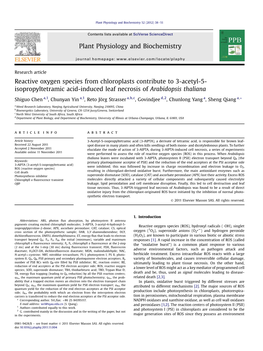 Reactive Oxygen Species from Chloroplasts Contribute to 3-Acetyl-5- Isopropyltetramic Acid-Induced Leaf Necrosis of Arabidopsis Thaliana