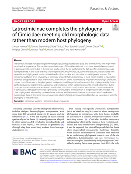 Latrocimicinae Completes the Phylogeny of Cimicidae