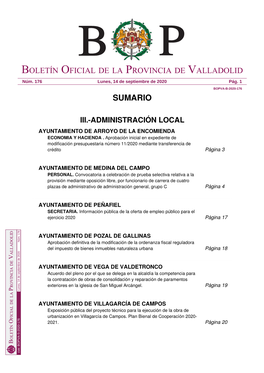 Sumario Boletín Oficial De La Provincia De Valladolid