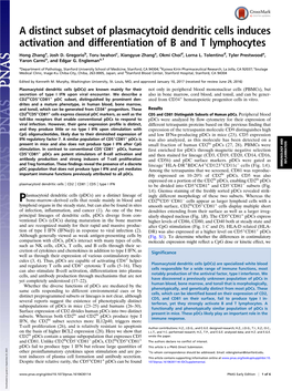 A Distinct Subset of Plasmacytoid Dendritic Cells Induces Activation and Differentiation of B and T Lymphocytes