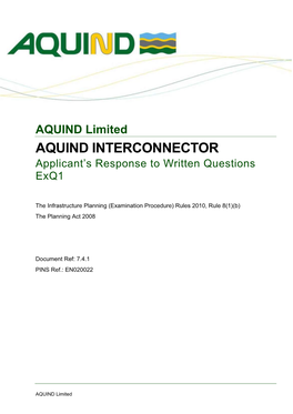 AQUIND INTERCONNECTOR Applicant’S Response to Written Questions Exq1