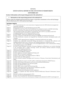 GUYANA SIXTH NATIONAL REPORT to the CONVENTION on BIODIVERSITY SEPTEMBER 2019 Section I