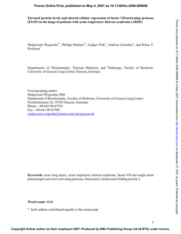 1 Elevated Protein Levels and Altered Cellular Expression of Factor VII