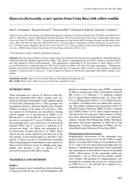 Hypocrea Flaviconidia, a New Species from Costa Rica with Yellow Conidia