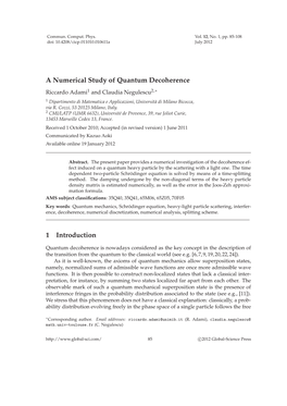 A Numerical Study of Quantum Decoherence 1 Introduction