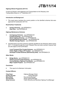 JTB/11/14 Highway Works Programme 2011/12