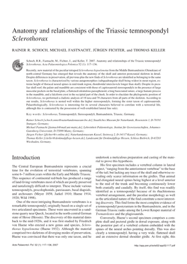 Anatomy and Relationships of the Triassic Temnospondyl Sclerothorax