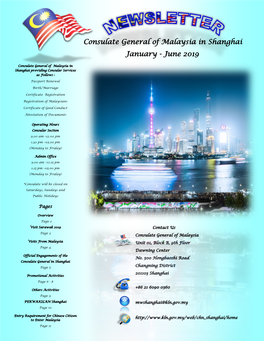 Consulate General of Malaysia in Shanghai January - June 2019