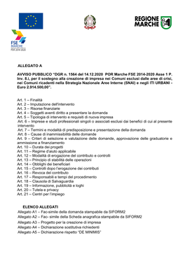 ALLEGATO a AVVISO PUBBLICO “DGR N. 1564 Del 14.12.2020 POR Marche FSE 2014-2020 Asse 1 P. Inv. 8.I, Per Il Sostegno Alla