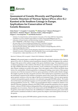 Assessment of Genetic Diversity and Population Genetic Structure of Norway Spruce (Picea Abies (L.) Karsten) at Its Southern Lineage in Europe