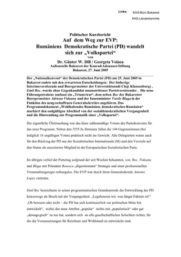 Rumäniens Demokratische Partei (PD) Wandelt Sich Zur „Volkspartei“ Von Dr