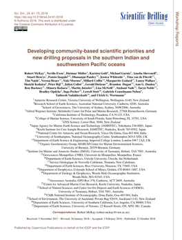 Developing Community-Based Scientific Priorities and New Drilling