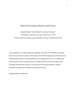 Motion Processing in Human Visual Cortex
