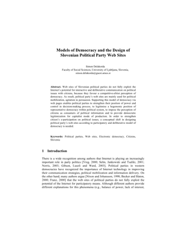 Models of Democracy and the Design of Slovenian Political Party Web Sites