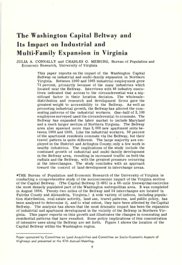 The Washington Capital Beltway and Its Impact on Industrial and Multi-Family Expansion in Virginia JULIA A