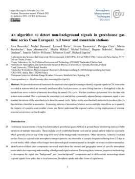 An Algorithm to Detect Non-Background Signals in Greenhouse Gas Time Series from European Tall Tower and Mountain Stations