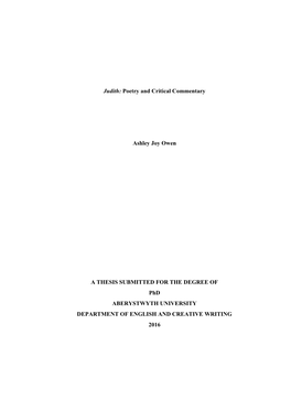 Judith: Poetry and Critical Commentary