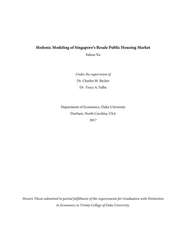 Hedonic Modeling of Singapore's Resale Public Housing Market