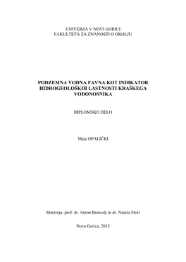 Podzemna Vodna Favna Kot Indikator Hidrogeoloških Lastnosti Kraškega Vodonosnika