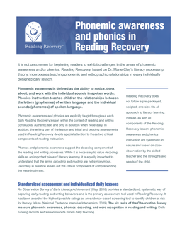 Phonemic Awareness and Phonics in Reading Recovery