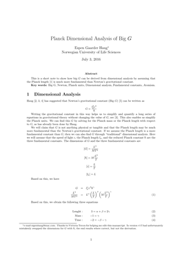 Planck Dimensional Analysis of Big G