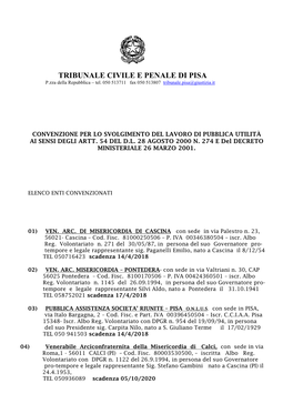 TRIBUNALE CIVILE E PENALE DI PISA P.Zza Della Repubblica – Tel