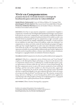 Vivir En Campamentos: ¿Camino Hacia La Vivienda Formal O Estrategia De Localización Para Enfrentar La Vulnerabilidad?