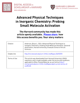 Advanced Physical Techniques in Inorganic Chemistry: Probing Small Molecule Activation