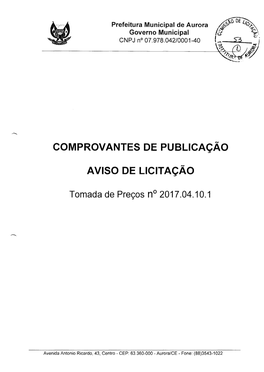 Comprovantes De Publicação Aviso De Licitaçao