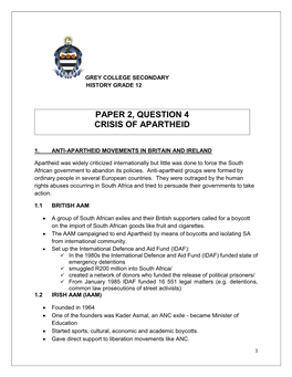 Paper 2, Question 4 Crisis of Apartheid