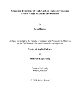 Corrosion Behaviour of High-Carbon High-Molybdenum Stellite Alloys in Amine Environment