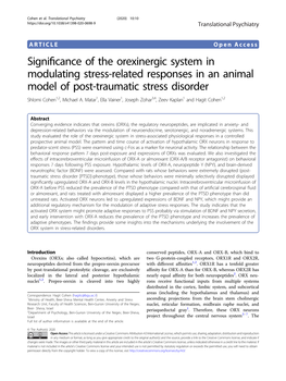 Significance of the Orexinergic System in Modulating Stress-Related