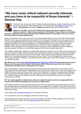 South Asia @ LSE: “We Have Some Critical National Security Interests, and You Have to Be Respectful of Those Interests” – General Haq Page 1 of 2