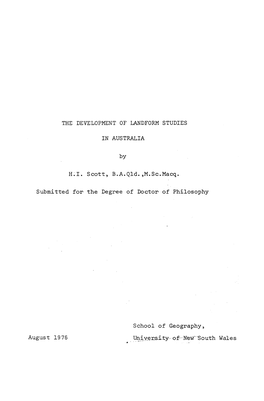 THE DEVELOPMENT of LANDFORM STUDIES in AUSTRALIA by H.I