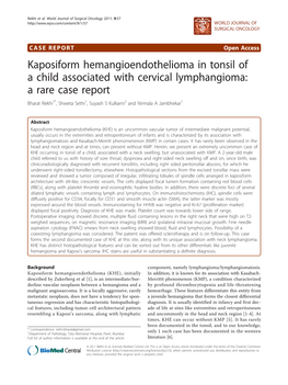 Kaposiform Hemangioendothelioma in Tonsil of a Child