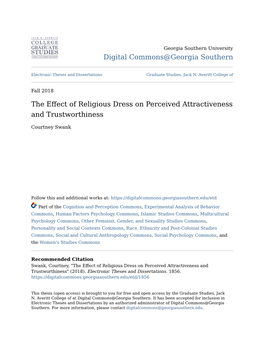 THE EFFECT of RELIGIOUS DRESS on PERCEIVED ATTRACTIVENESS and TRUSTWORTHINESS by COURTNEY SWANK (Under the Direction of Michael Nielsen) ABSTRACT