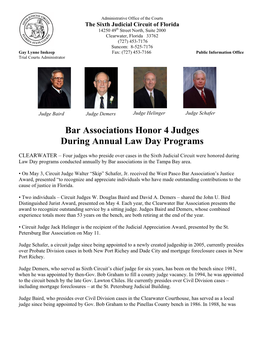 Bar Associations Honor 4 Judges During Annual Law Day Programs