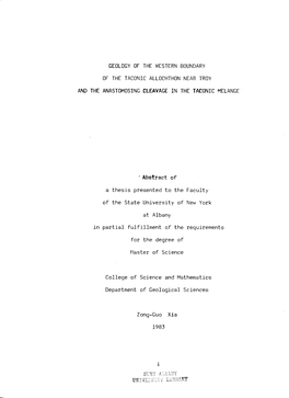 Geology of the Western Boundary of the Taconic Allochthon Near Troy