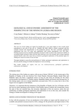 Geological and Economic Assesment of the Perspective of the Mining in Ljubija Ore Region