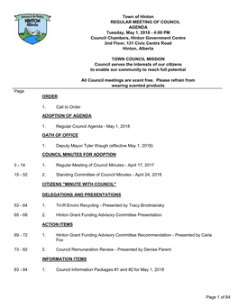 May 1, 2018 Regular Council Agenda