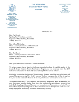 January 15, 2021 Hon. Carl Heastie Speaker, New York State Assembly Legislative Office Building, Room 932 Albany, NY 12248 Hon