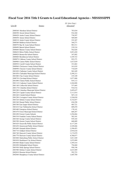 Fiscal Year 2016 Title I Grants to Local Educational Agencies - MISSISSIPPI