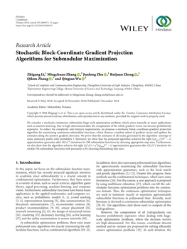 Research Article Stochastic Block-Coordinate Gradient Projection Algorithms for Submodular Maximization