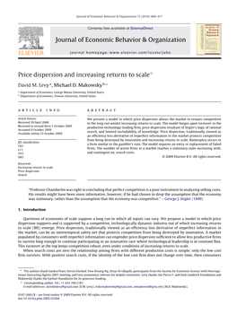 Price Dispersion and Increasing Returns to Scaleଝ