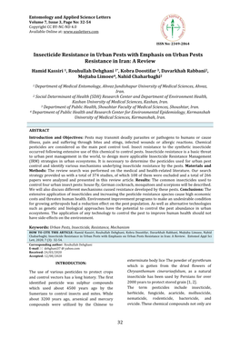 Insecticide Resistance in Urban Pests with Emphasis on Urban Pests Resistance in Iran: a Review