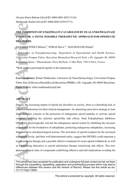 The Inhibition of Enkephalin Catabolism by Dual Enkephalinase Inhibitor: a Novel Possible Therapeutic Approach for Opioid Use Disorders