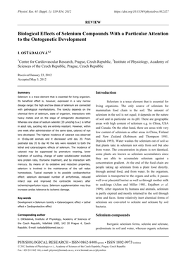 Biological Effects of Selenium Compounds with a Particular Attention to the Ontogenetic Development