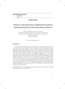 Wood Research Short Note Physical and Mechanical