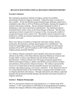 Belgium 2018 International Religious Freedom Report